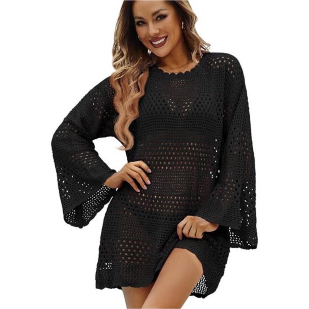 Zessica NWOT S Black SOFT Crochet Swim MINI DRESS Cover-Up
